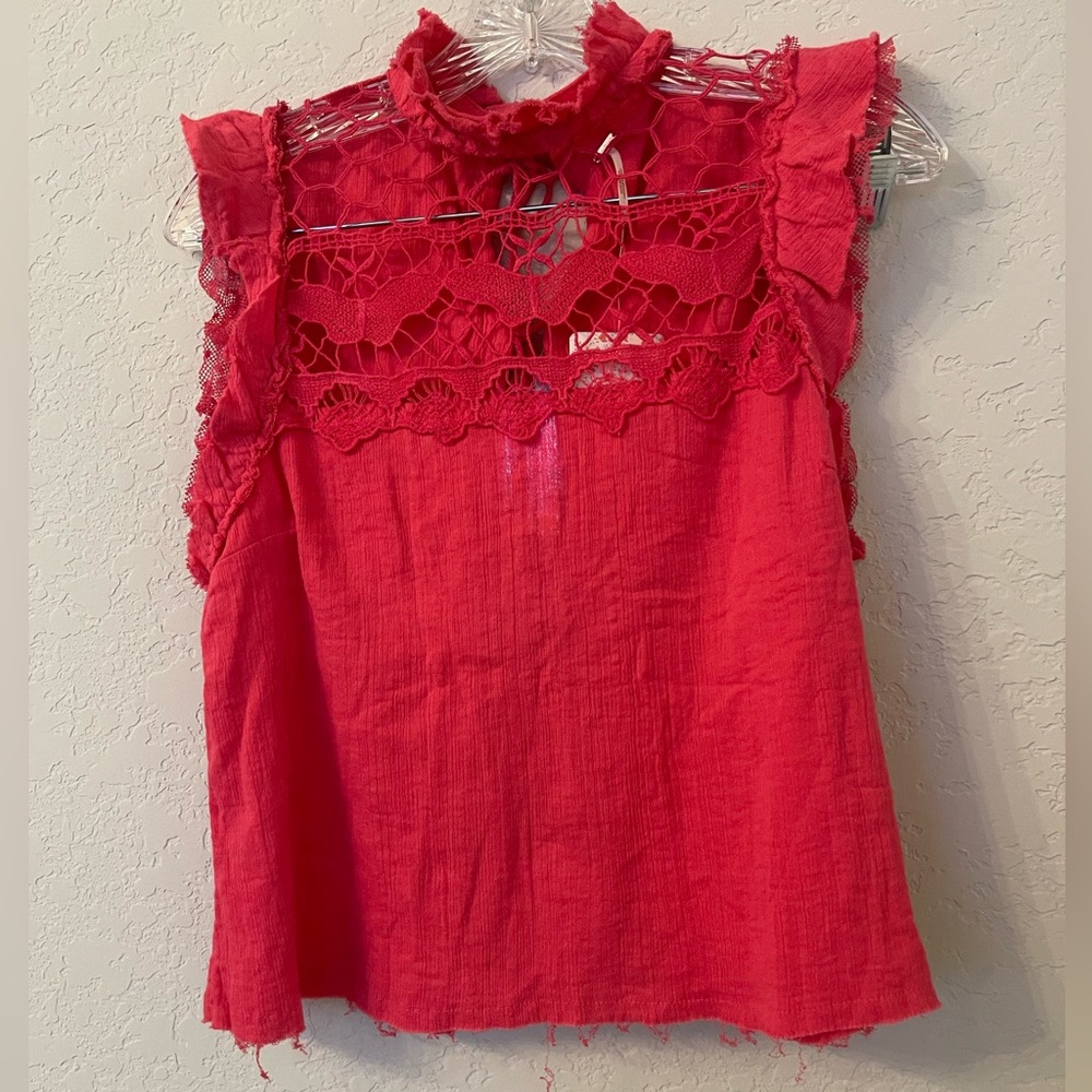 Free People Simply Smiles Coral Crochet Woman’s Top Small NWT